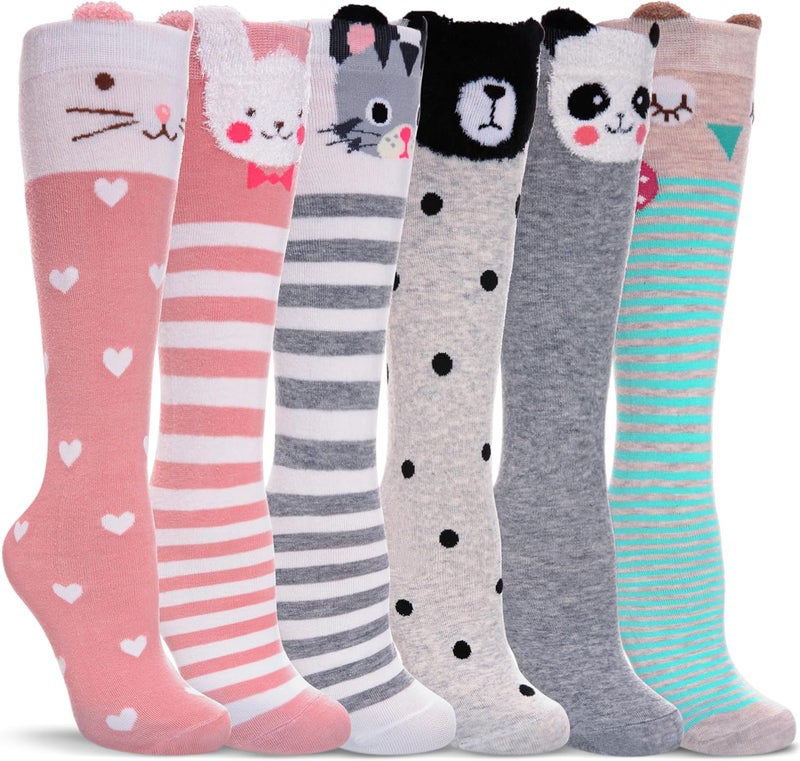 SDBING Kids Girls Knee High Socks Crazy Funny Gift Novelty Soft Cute Animal Dress Long Socks 6 Pairs - Image 1